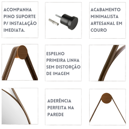 Espelho Adnet Para Lavabo Alça Em Couro 60cm + Suporte:Café - 3