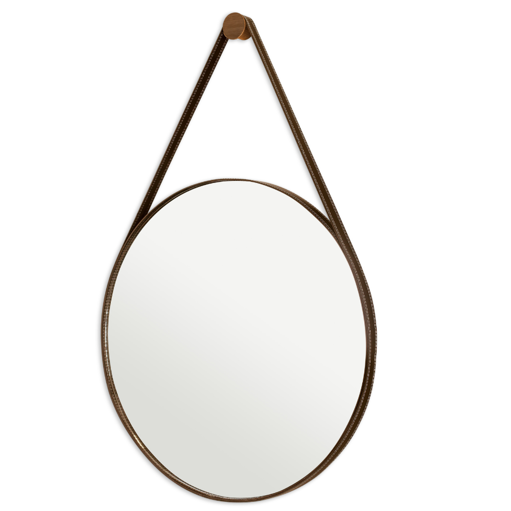 Espelho Adnet Para Lavabo Alça Em Couro 60cm + Suporte:Café - 1