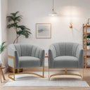 Ver imagem 2 de Kit 2 Poltronas Decorativas Sala de Estar Recepção Mavie Base de Ferro Dourado Bouclé - Amarena Móve