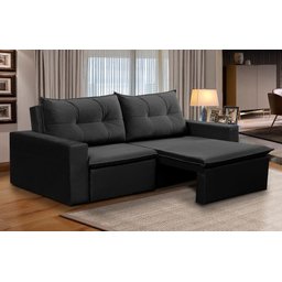 Sofá Retrátil 2 Lugares 1,80m Luna Suede Preto Adonai Estofados - 1