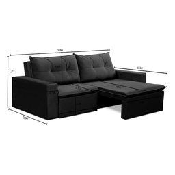 Sofá Retrátil 2 Lugares 1,80m Luna Suede Preto Adonai Estofados - 3