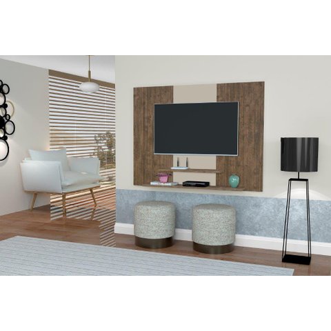 Painel Topázio com Prateleiras para Tv até 46'' Polegadas Cor Canela / Off White