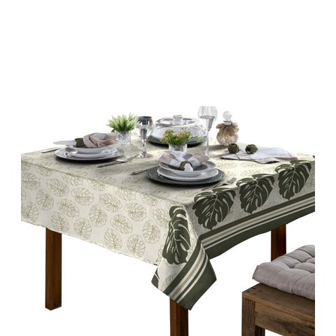 Toalha De Mesa Linhão 4 Lugares Quadrada Folhas Verde