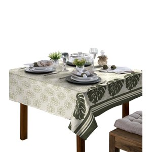 Toalha De Mesa Linhão 4 Lugares Quadrada Folhas Verde