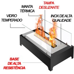 Lareira Ecológica Completa Aquecedor Armação de Metal Com Vidro Temperado Manta Térmica - 3