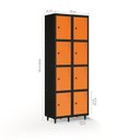 Ver imagem 2 de Armário Roupeiro Locker Guarda-Volume de Aço 8 Portas Pequenas com Fecho para Cadeado Vestiário Academia Laranja/Preto