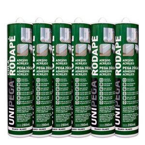 Kit 6 Cola Rodapé Acrílico Unipega Branco 280ml