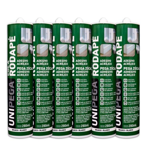 Kit 6 Cola Rodapé Acrílico Unipega Branco 280ml