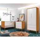 Ver imagem 2 de Dormitório Infantil Theo Retrô 2 Portas, Cômoda, Berço Branco/Savana com Pés Amadeirado e Colch