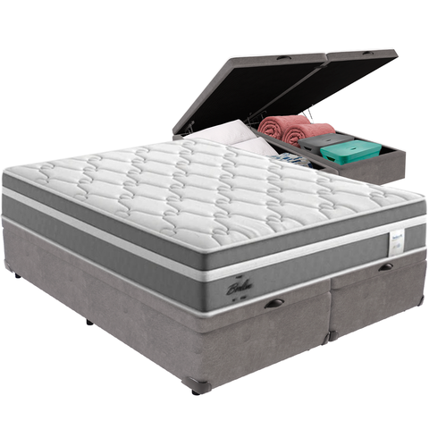 Cama Box Baú e Colchão Berlim Molas Ensacadas Queen Probel: Cinza