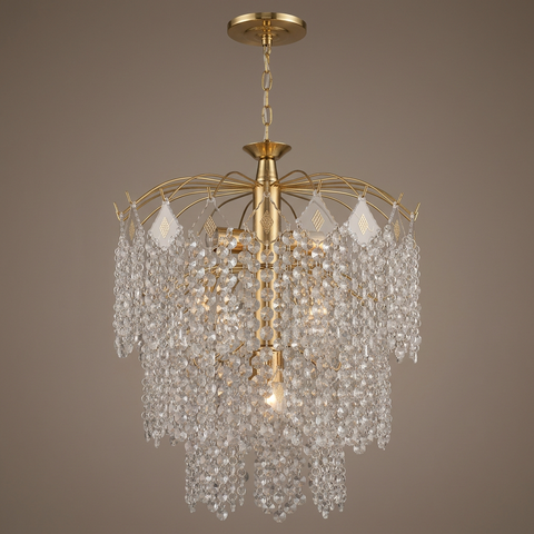 Luminaria Lustre Pendente Moderno Dourado Grande Cristal Acrilico para Sala