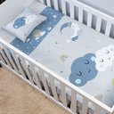 Ver imagem 1 de Jogo Lençol Berço Americano 3 Peças Infantil Estampado Fronha Elástico Menino Menina Nuvem Cinza