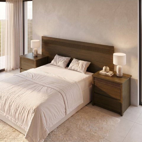 Conjunto Cabeceira e 2 Mesas de Cabeceira Frisado MDF Ambar Polidoro