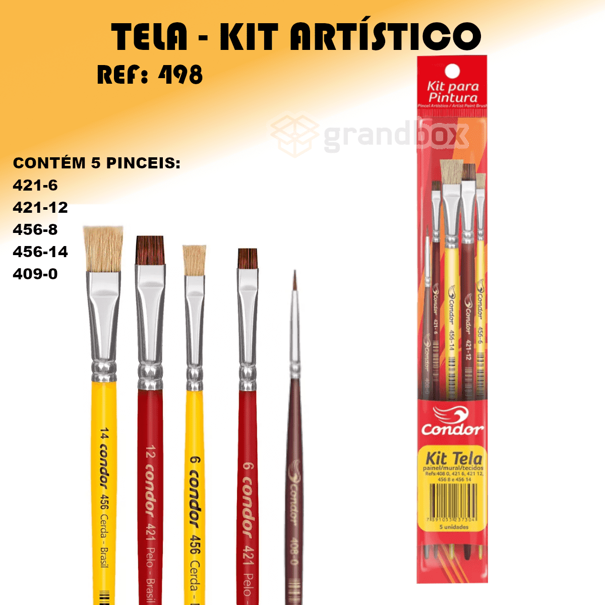 Kit Artístico para Pintura em Tela com 5 Pinceis Condor - 498 - 2