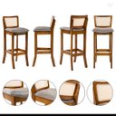 Ver imagem 2 de Kit 6 Banquetas Alta com Encosto Rattan Portugal Estofada Linho Cinza L55 Rmi