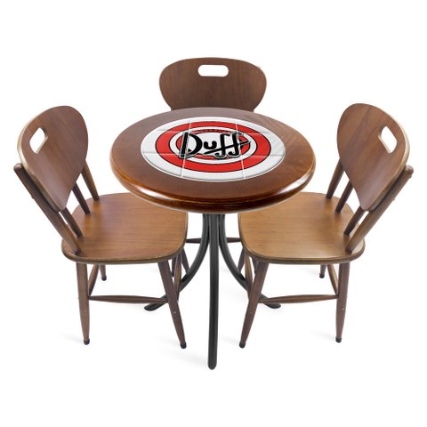 Conjunto Mesa Madeira Azulejo 60cm - Bistrô Fixa 78cm + 3 Cadeiras 43 - Natural - Duff