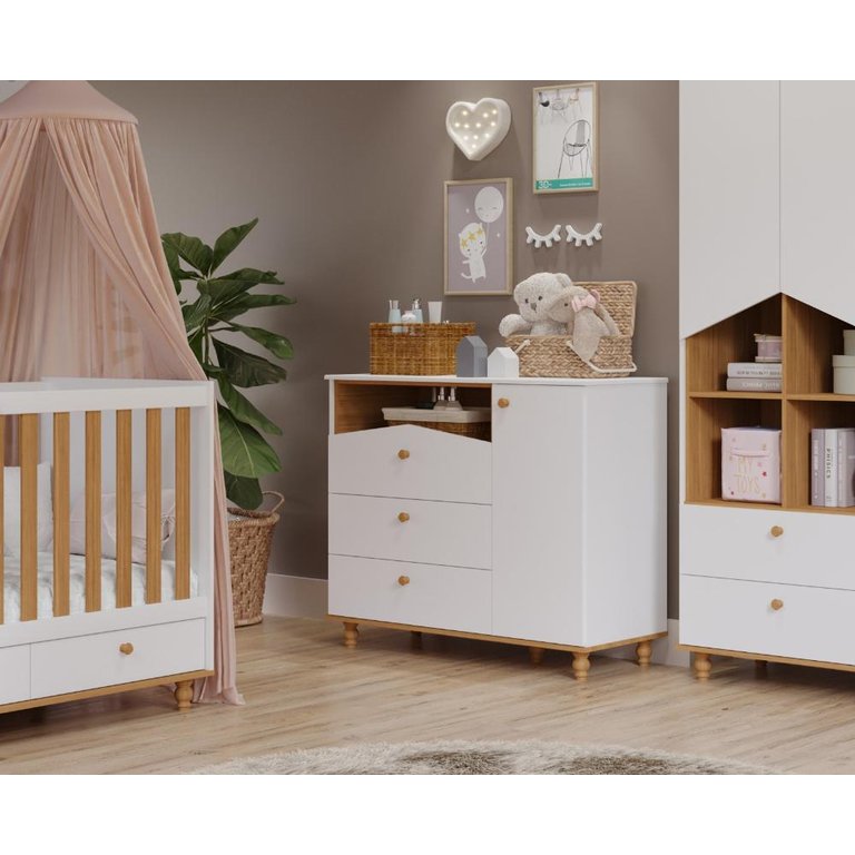 Berco Candy Com 2 Gavetas e Regulagem de Altura 100 % MDF Branco/Nature