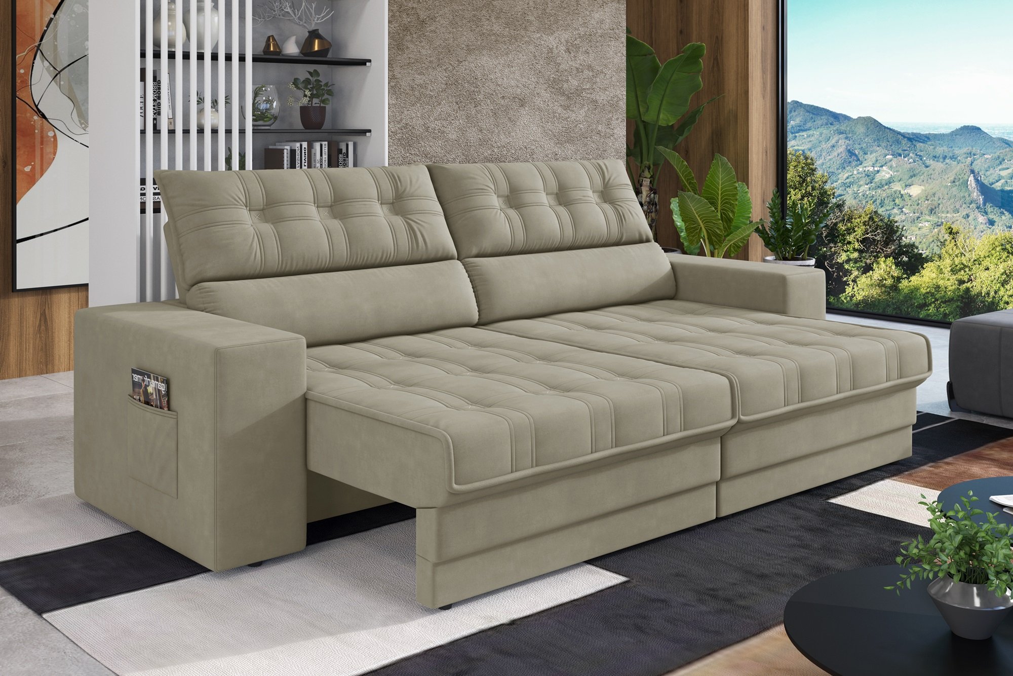 Sofá Oscar Plus 2,06m Retrátil/reclinável Suede Areia - Xflex