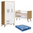 Ver imagem 1 de Berço Americano 3820 e Guarda Roupa 3830 Q Encanto Retrô Freijó Toq Branco Acetinado com Colchão