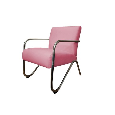 Poltrona Decorativa Bela Suede Rosa Braço Cromado Ms Decor