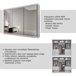 Guarda-Roupa Casal com Espelho 3 Portas 6 Gavetas Passion Espresso Móveis - 7