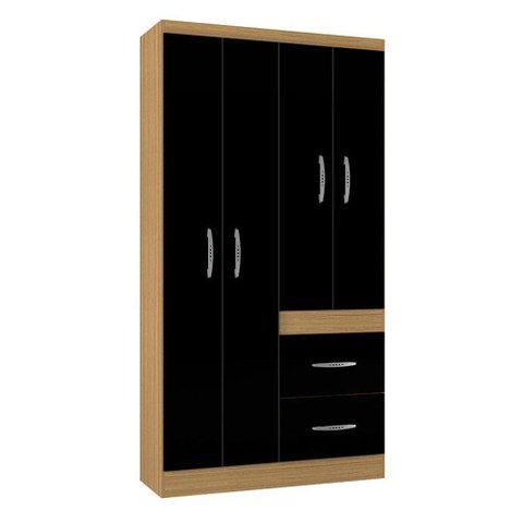 Guarda Roupa Solteiro Ambiente Milão 4 Portas Damasco Preto - Poquema