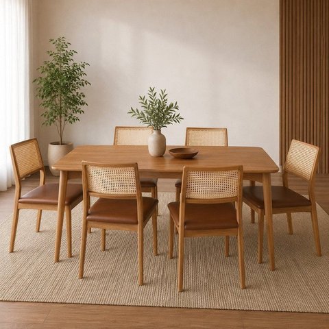 Conjunto 6 Cadeiras de Jantar Nia Estofadas com Tela Caramelo Yescasa