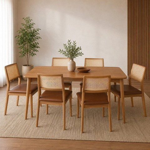 Conjunto 6 Cadeiras de Jantar Nia Estofadas com Tela Caramelo Yescasa