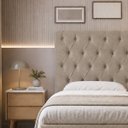 Ver imagem 2 de Cabeceira para Cama Solteiro Estofada Capitonê Luna Vilajo em Suede Crush Cappuccino – 0,88 m