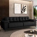 Ver imagem 1 de Sofá Living 4 lugares 252cm Agostino Pés Design em Ferro Couro Preto G52 - Gran Belo