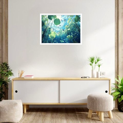 Quadro Decorativo Peixes Plantas Aquáticos - 50x70cm:moldura Branca
