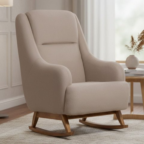 Poltrona de Amamentação com Balanço Base Nina Fábula D02 Bouclê Marrom Claro B-122 - Lyam Decor