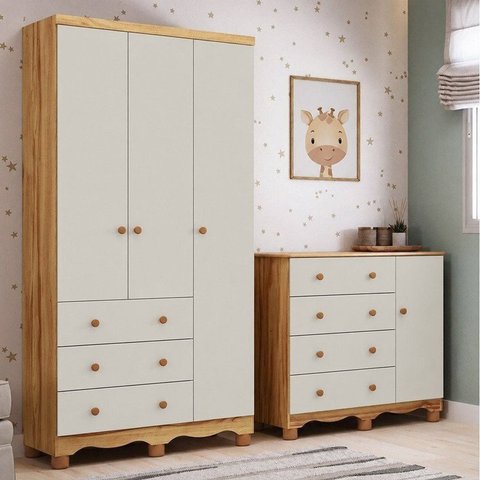 Quarto Infantil com Guarda-Roupa 4 Portas e Cômoda 1 Porta 100% MDF Mimo Espresso Móveis
