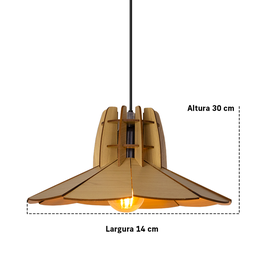 Luminária Pendente Madeira Rustico Prato Aletado Pequeno Cor:marfim - 6