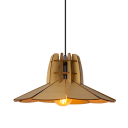 Luminária Pendente Madeira Rustico Prato Aletado Pequeno Cor:marfim - 1