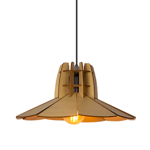 Luminária Pendente Madeira Rustico Prato Aletado Pequeno Cor:marfim