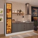 Ver imagem 1 de Cozinha Pérola com Rodapé e Cristaleira com LED 3 Peças 240 cm Yescasa Branco