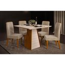 Ver imagem 1 de Conjunto: Mesa de Cozinha Fler c/ Tampo Madeirado c/ Vidro 90x90cm e 4 Cadeiras Lia Freijo/Off White