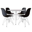 Ver imagem 1 de Mesa De Jantar Com 4 Cadeiras Pretas Tampo Redondo Branco 110Cm Base Ferro Branco Cor: Preto
