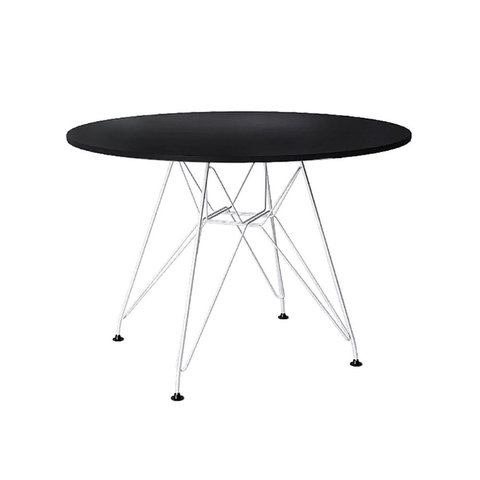Mesa Eiffel Redonda 90cm Tampo de Madeira Preto com Base de Ferro Branco