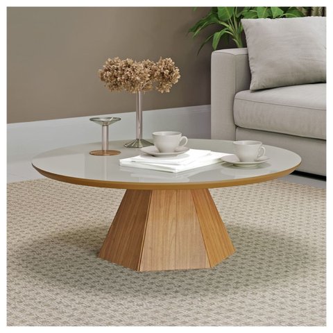 Mesa de Centro Pe Hexagonal 90cm Mdf Off White Freijó
