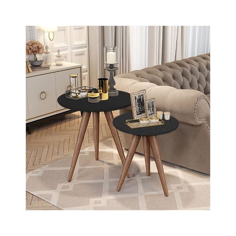 Conjunto Mesa Lateral de Apoio Retrô Pés Palito Preto - Quality Móveis