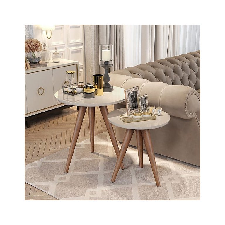 Conjunto Mesa Lateral de Apoio Retrô Pés Palito Off White - Quality Móveis