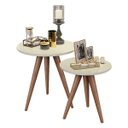 Ver imagem 2 de Conjunto Mesa Lateral de Apoio Retrô Pés Palito Off White - Quality Móveis