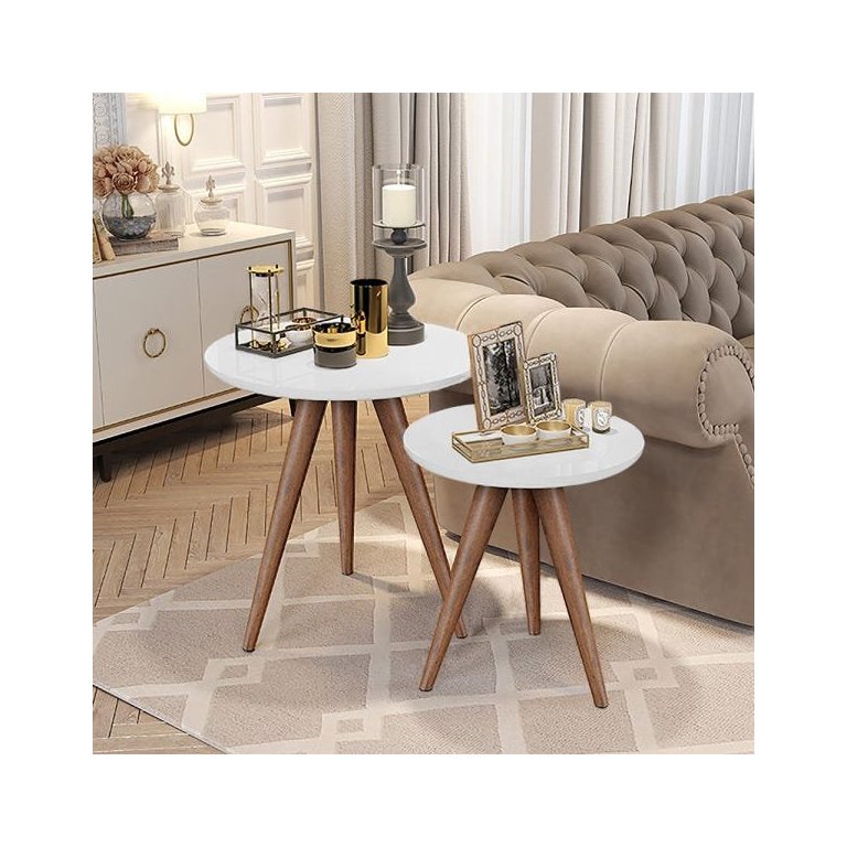 Conjunto Mesa Lateral de Apoio Retrô Pés Palito Branco - Quality Móveis