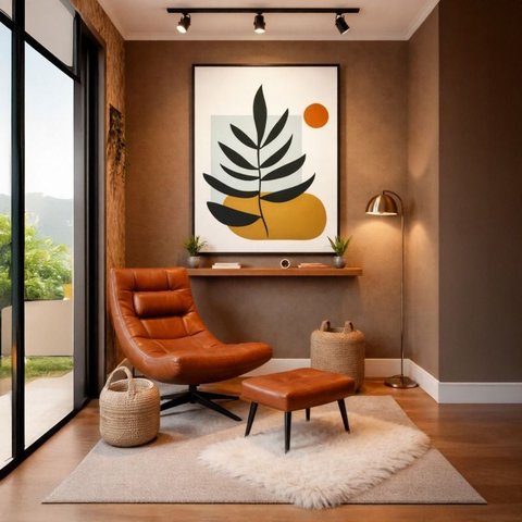 Quadro Canvas Folha Abstrata 70x50cm Mold Branca