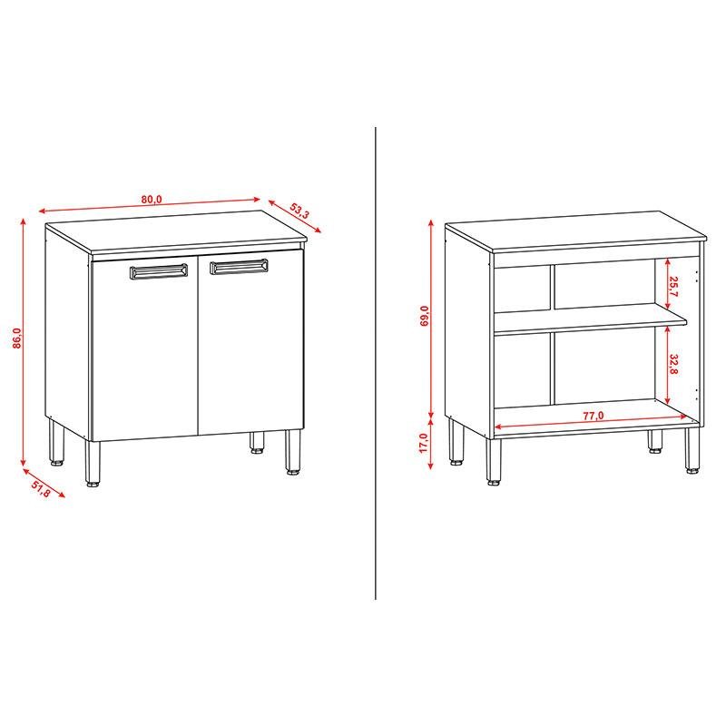 Balcão de Cozinha Ametista 2 Portas 80 Cm Freijó Gris - Kits Paraná - 3