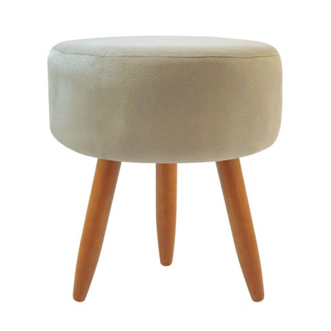 Puff decorativo redondo com pés palito-Suede Bege