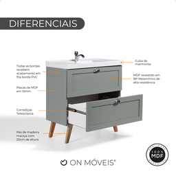 Gabinete para Banheiro com Cuba 80cm Retro Mdf Milano - On Móveis Cor:verde - 6
