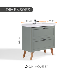 Gabinete para Banheiro com Cuba 80cm Retro Mdf Milano - On Móveis Cor:verde - 7
